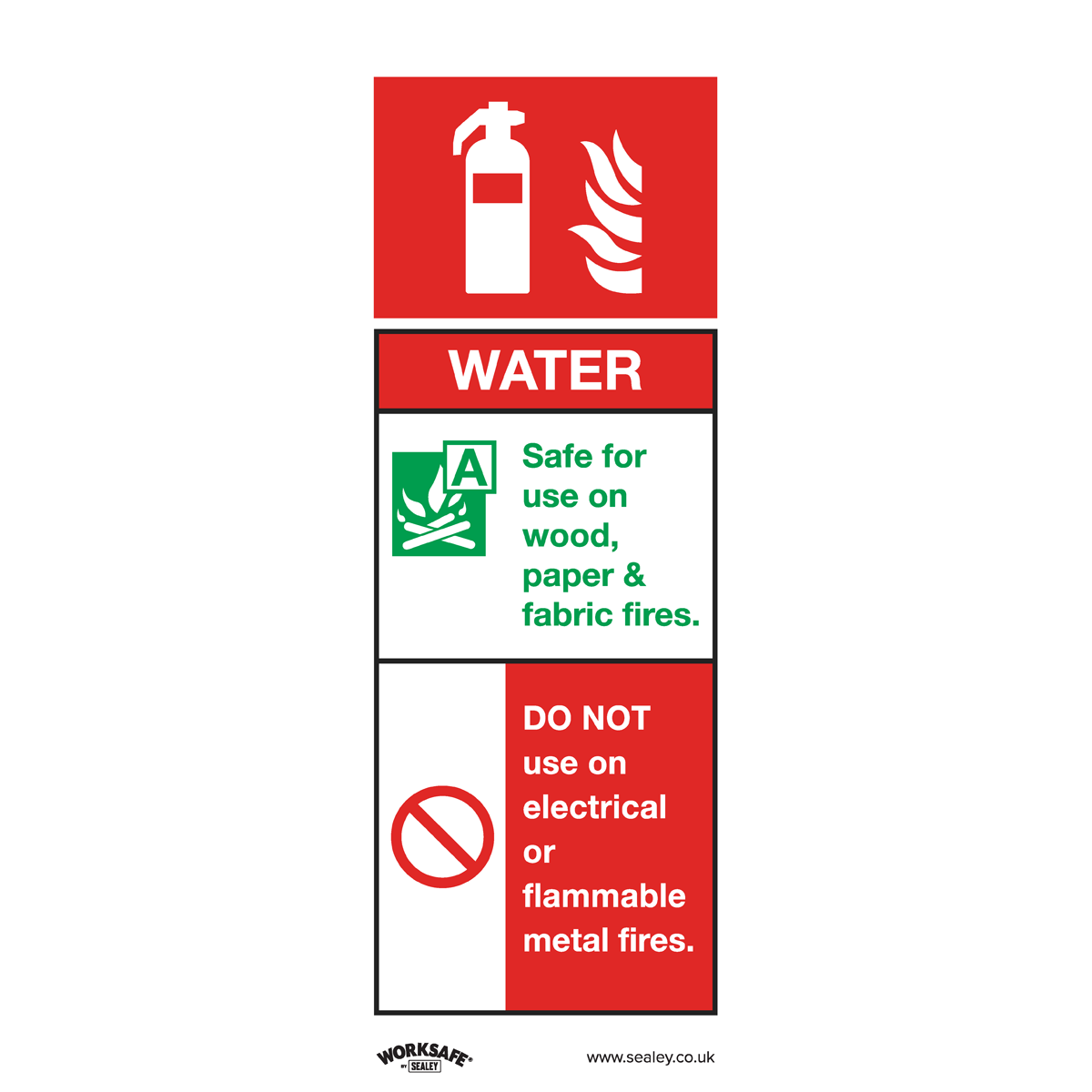 Sealey SS27P10 Safe Conditions Safety Sign - Water Fire Extinguisher - Rigid Plastic - Pack of 10