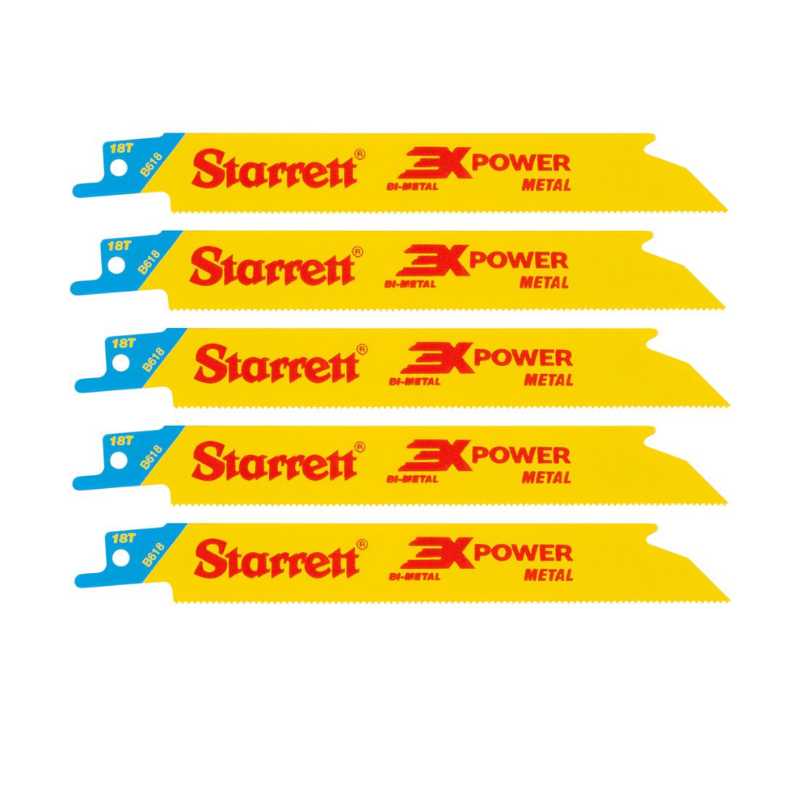 Starrett B618-5 Fast Cut General Purpose Bi-Metal Reciprocating Blades 152mm x 19mm x 0.90mm / 6 x 3/4 x .035 x 18 Tpi
