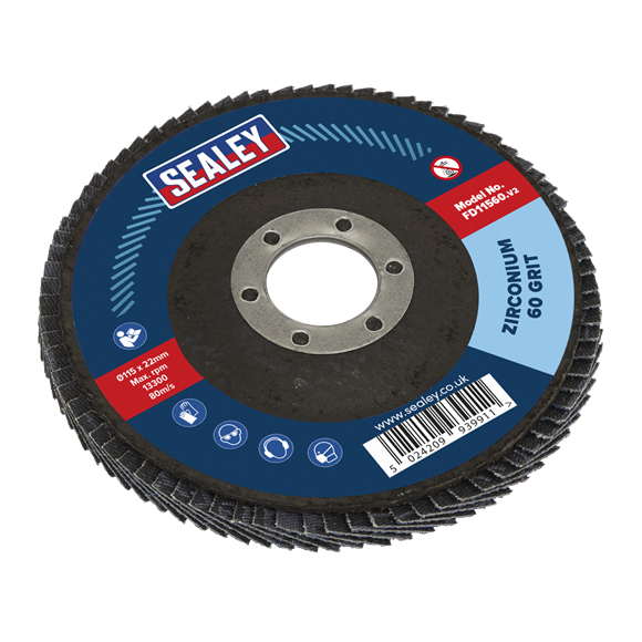 Sealey FD11560 115mm Zirconium Flap Disc 60Grit 22mm Bore