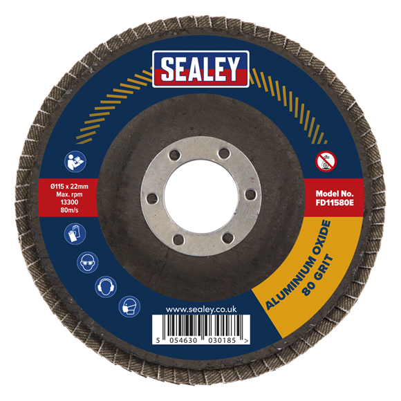 Sealey FD11580E Flap Disc Aluminium Oxide Ø115mm Ø22mm Bore 80Grit