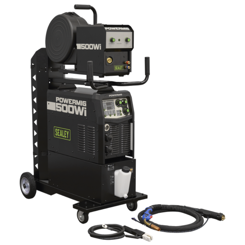 Sealey POWERMIG500Wi 500A Professional Gas/Gasless MIG/TIG/MMA Inverter Welder with Portable Wire Feeder & Water Cooler 400V 3ph